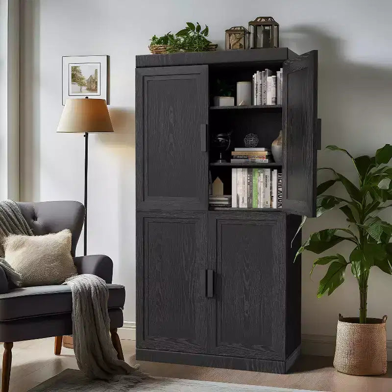Meuble de Rangement pour Cuisine en Bois Autonome – 6 Étagères, 4 Portes, Organisateur de Rangement de Cuisine