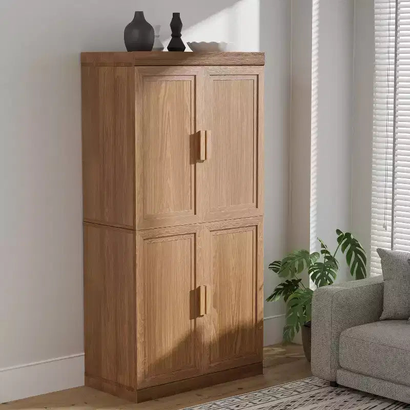 Meuble de Rangement pour Cuisine en Bois Autonome – 6 Étagères, 4 Portes, Organisateur de Rangement de Cuisine