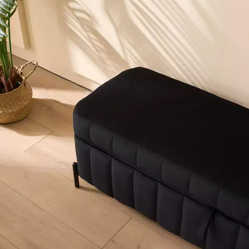 Banc ottoman de rangement en velours de 125 cm avec pieds en métal – Pour le pied de lit ou l'entrée