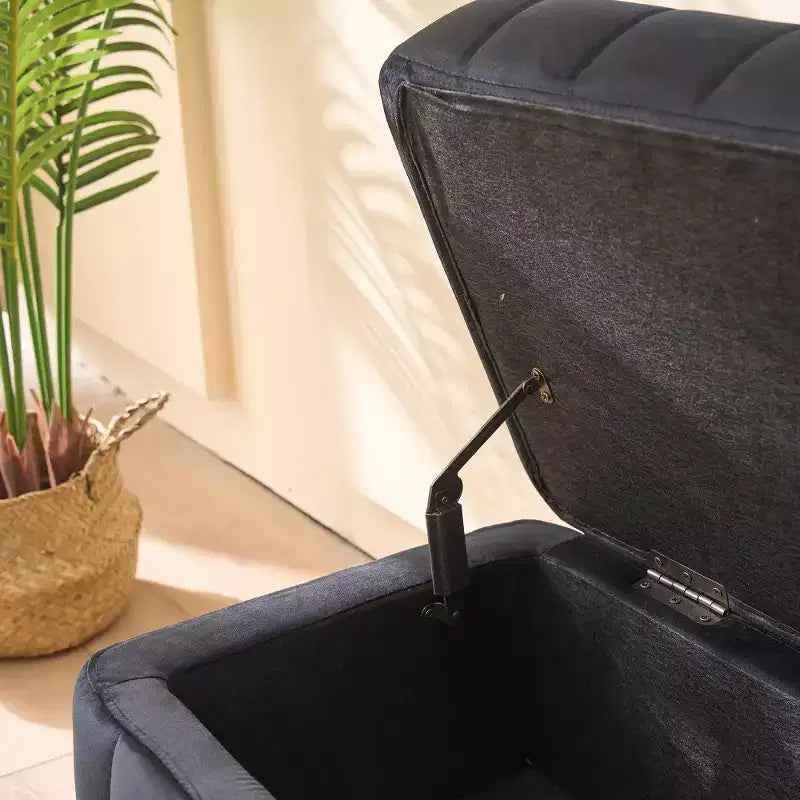 Banc ottoman de rangement en velours de 125 cm avec pieds en métal – Pour le pied de lit ou l'entrée