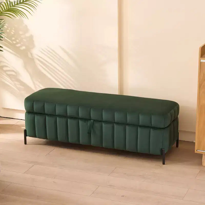 Banc ottoman de rangement en velours de 125 cm avec pieds en métal – Pour le pied de lit ou l'entrée