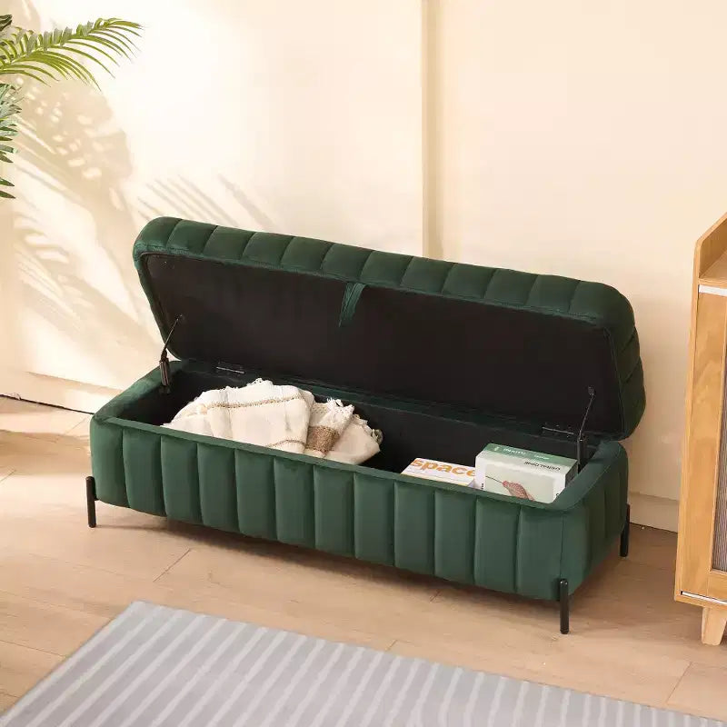 Banc ottoman de rangement en velours de 125 cm avec pieds en métal – Pour le pied de lit ou l'entrée