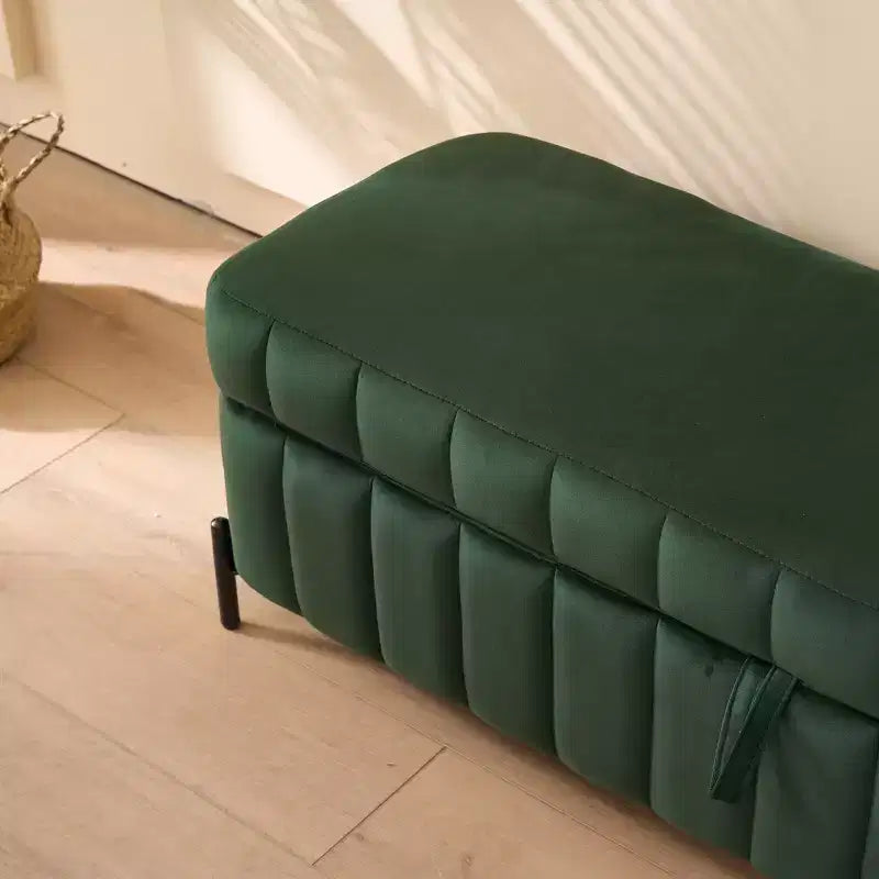 Banc ottoman de rangement en velours de 125 cm avec pieds en métal – Pour le pied de lit ou l'entrée