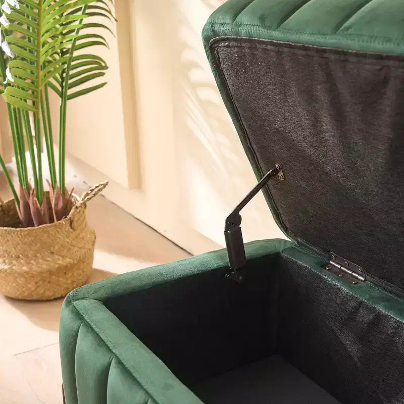 Banc ottoman de rangement en velours de 125 cm avec pieds en métal – Pour le pied de lit ou l'entrée