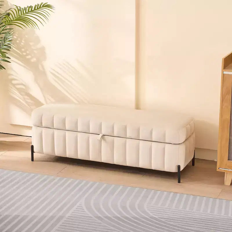 Banc ottoman de rangement en velours de 125 cm avec pieds en métal – Pour le pied de lit ou l'entrée