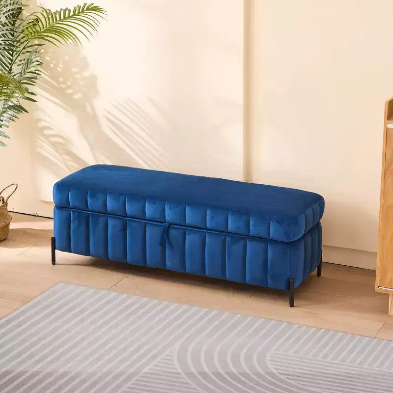 Banc ottoman de rangement en velours de 125 cm avec pieds en métal – Pour le pied de lit ou l'entrée