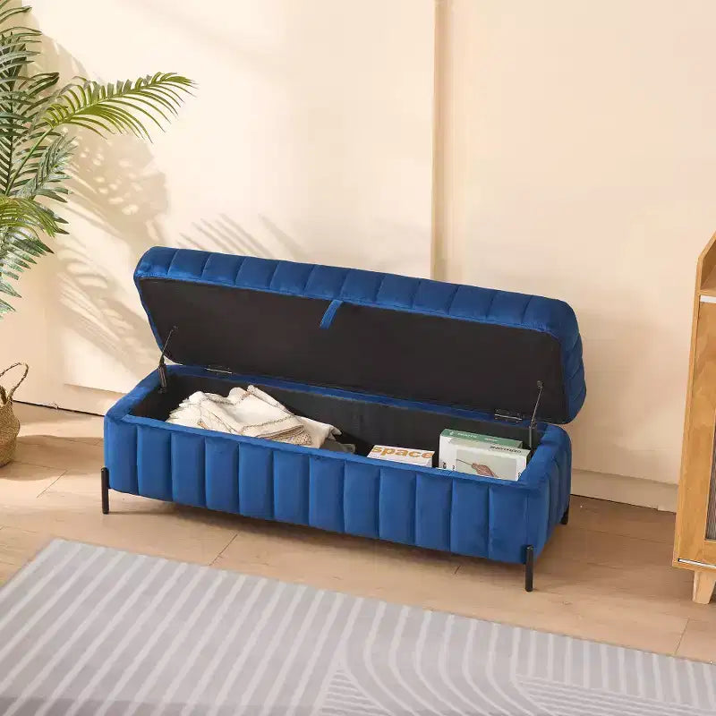 Banc ottoman de rangement en velours de 125 cm avec pieds en métal – Pour le pied de lit ou l'entrée