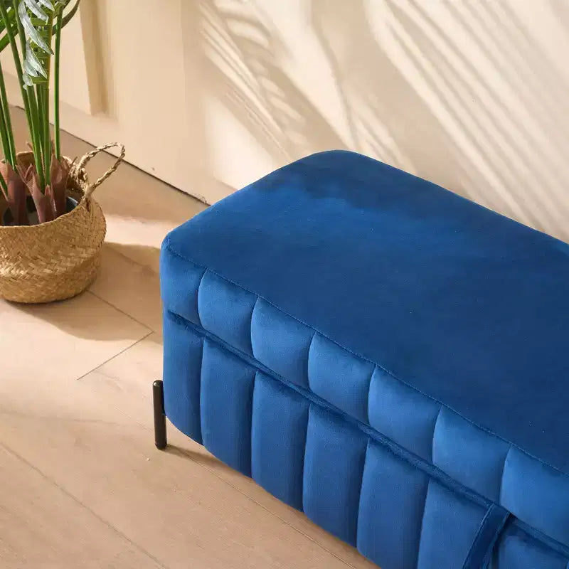 Banc ottoman de rangement en velours de 125 cm avec pieds en métal – Pour le pied de lit ou l'entrée