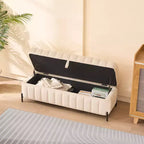 Banc ottoman de rangement en velours de 125 cm avec pieds en métal – Pour le pied de lit ou l'entrée