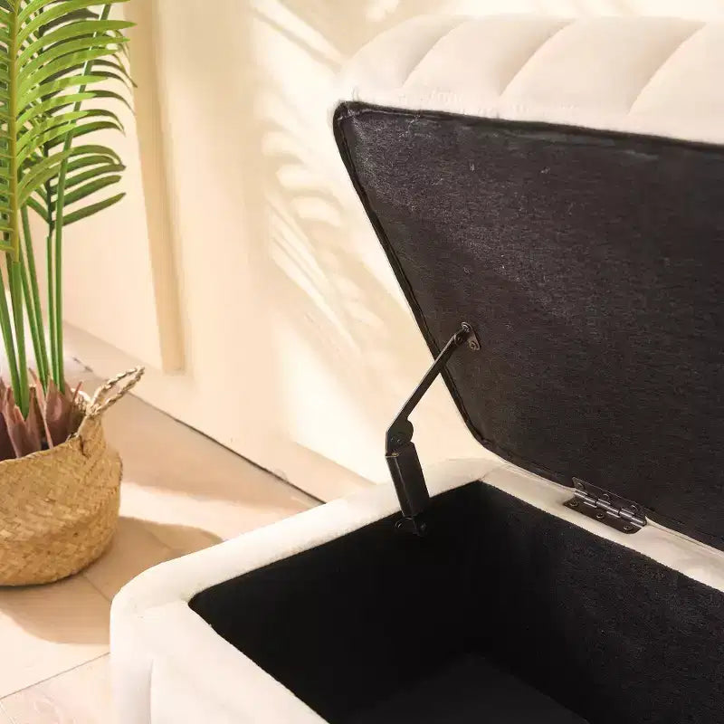 Banc ottoman de rangement en velours de 125 cm avec pieds en métal – Pour le pied de lit ou l'entrée