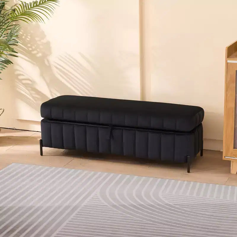 Banc ottoman de rangement en velours de 125 cm avec pieds en métal – Pour le pied de lit ou l'entrée