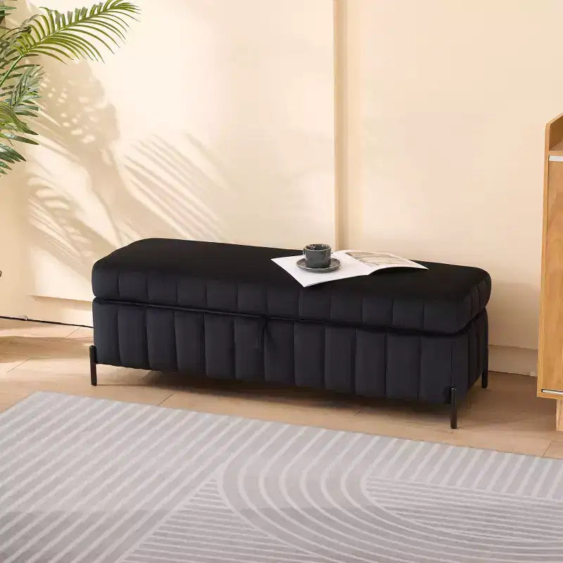 Banc ottoman de rangement en velours de 125 cm avec pieds en métal – Pour le pied de lit ou l'entrée