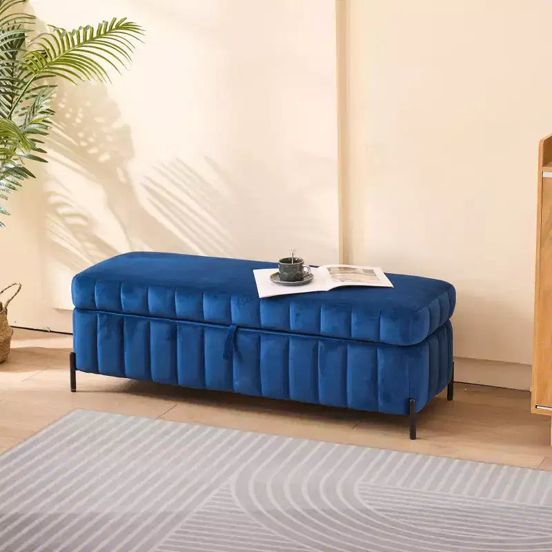 Banc ottoman de rangement en velours de 125 cm avec pieds en métal – Pour le pied de lit ou l'entrée