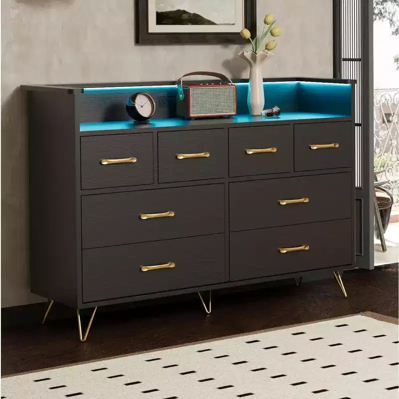CuisinSmart 8-Drawer Dresser, Wide Bedroom Dresser Chest with Open Space, Modern Chest of Wide Drawers for Living Room, Entryway, Hallway