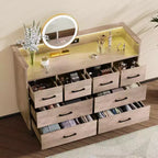 Commode large à 8 tiroirs avec étagère supérieure ouverte – Rangement moderne pour chambre et entrée