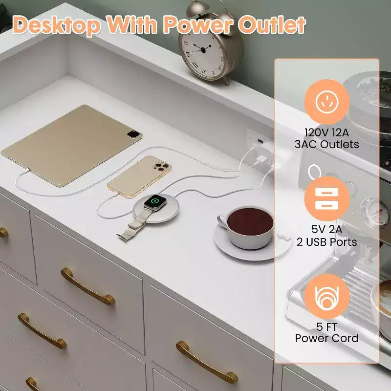 Commode large à 8 tiroirs avec étagère supérieure ouverte – Rangement moderne pour chambre et entrée
