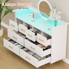 Commode large à 8 tiroirs avec étagère supérieure ouverte – Rangement moderne pour chambre et entrée
