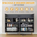Commode large à 8 tiroirs avec étagère supérieure ouverte – Rangement moderne pour chambre et entrée