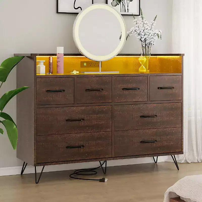 Commode large à 8 tiroirs avec étagère supérieure ouverte – Rangement moderne pour chambre et entrée