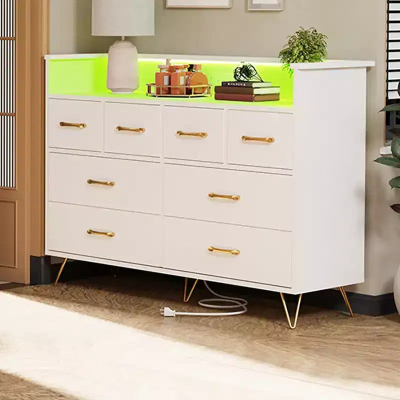 Commode large à 8 tiroirs avec étagère supérieure ouverte – Rangement moderne pour chambre et entrée