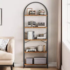Étagère arquée à 5 niveaux – Meuble de rangement et de présentation moderne en bois et métal pour chambre et salon