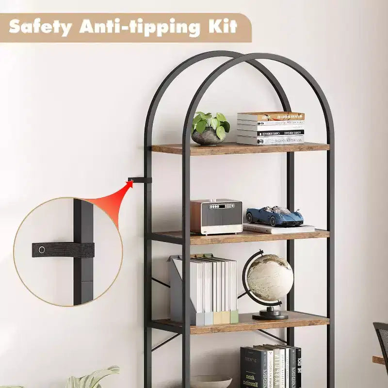 Étagère arquée à 5 niveaux – Meuble de rangement et de présentation moderne en bois et métal pour chambre et salon