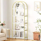 Étagère arquée à 5 niveaux – Meuble de rangement et de présentation moderne en bois et métal pour chambre et salon