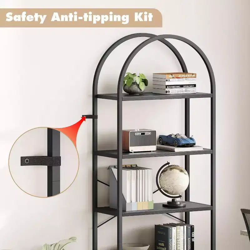 Étagère arquée à 5 niveaux – Meuble de rangement et de présentation moderne en bois et métal pour chambre et salon