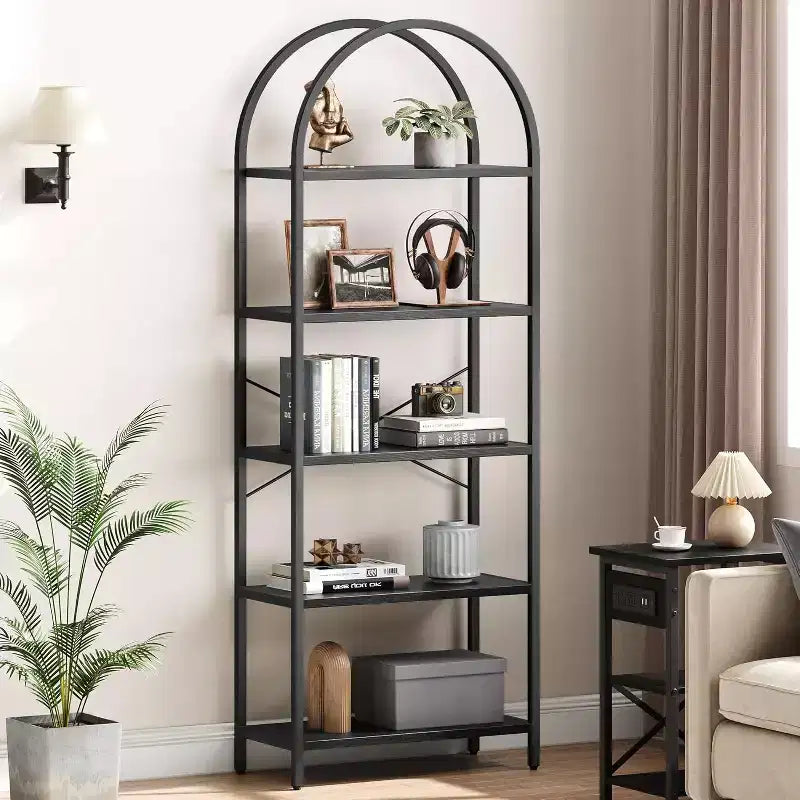Arched Bookshelf, 5 Tier Bookcase Display Racks, Tall Bookshelves, Modern Storage Rack Shelf, Large Wood Book Shelf for Bedroom, Living Room