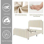 Lit plateforme Queen Velvet – Tête et pied de lit touffetés de 50,2 po, garniture cloutée, sans sommier