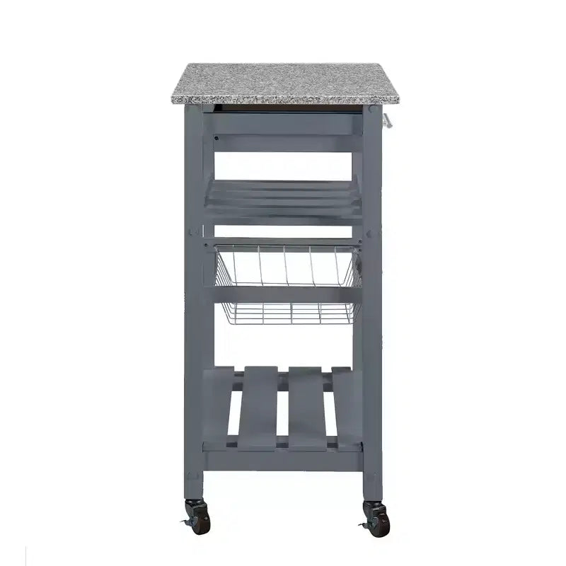 Desserte de cuisine roulante avec tiroir et panier métallique coulissant – 57,8 cm de large, plateau en acier inoxydable