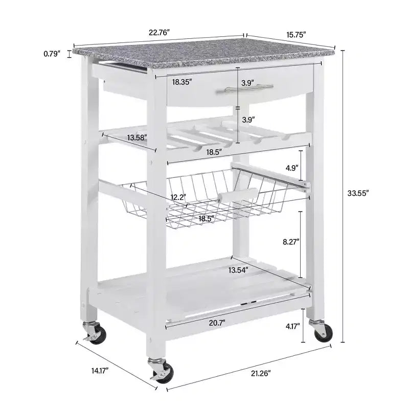Desserte de cuisine roulante avec tiroir et panier métallique coulissant – 57,8 cm de large, plateau en acier inoxydable