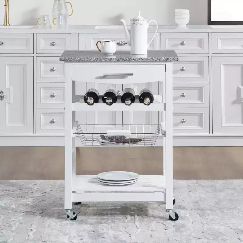 Desserte de cuisine roulante avec tiroir et panier métallique coulissant – 57,8 cm de large, plateau en acier inoxydable