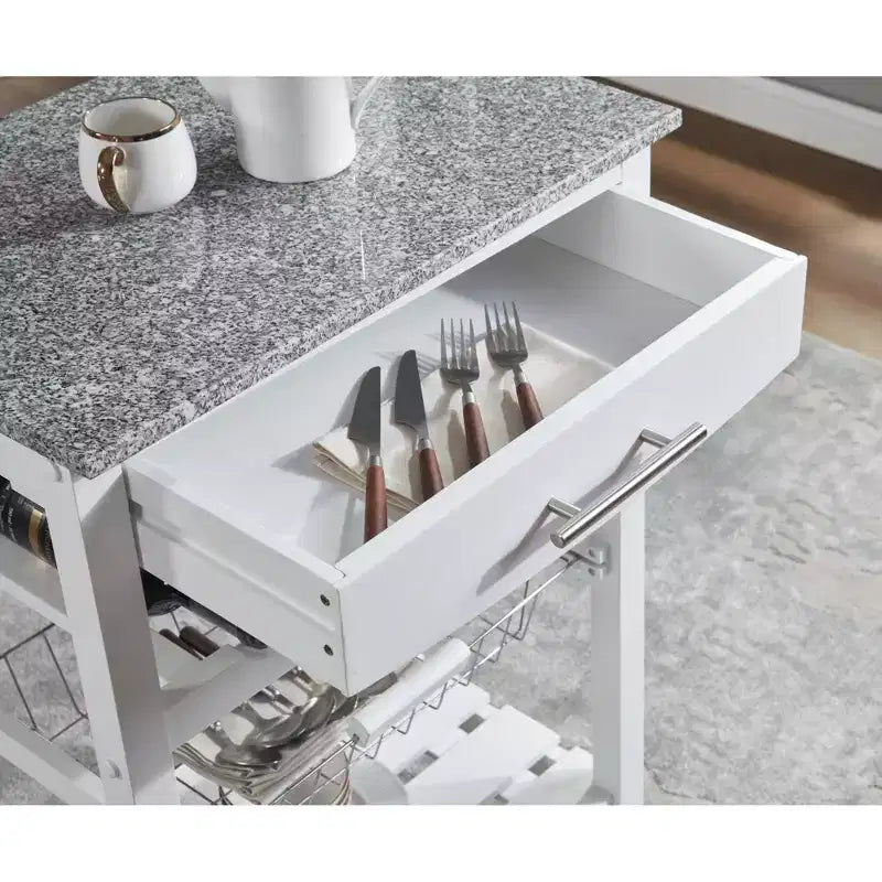 Desserte de cuisine roulante avec tiroir et panier métallique coulissant – 57,8 cm de large, plateau en acier inoxydable