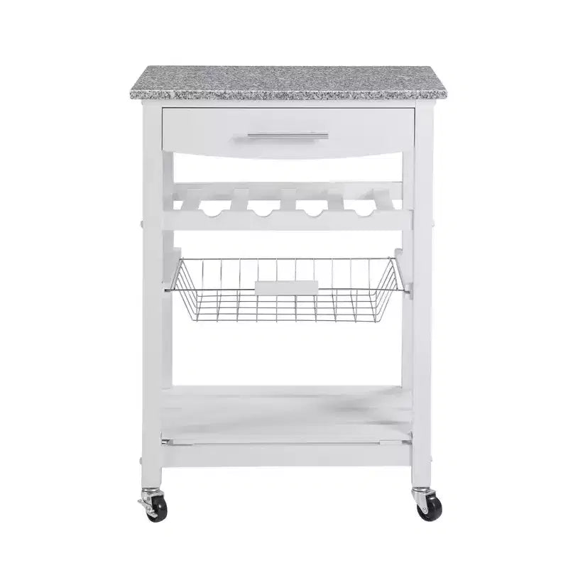Desserte de cuisine roulante avec tiroir et panier métallique coulissant – 57,8 cm de large, plateau en acier inoxydable