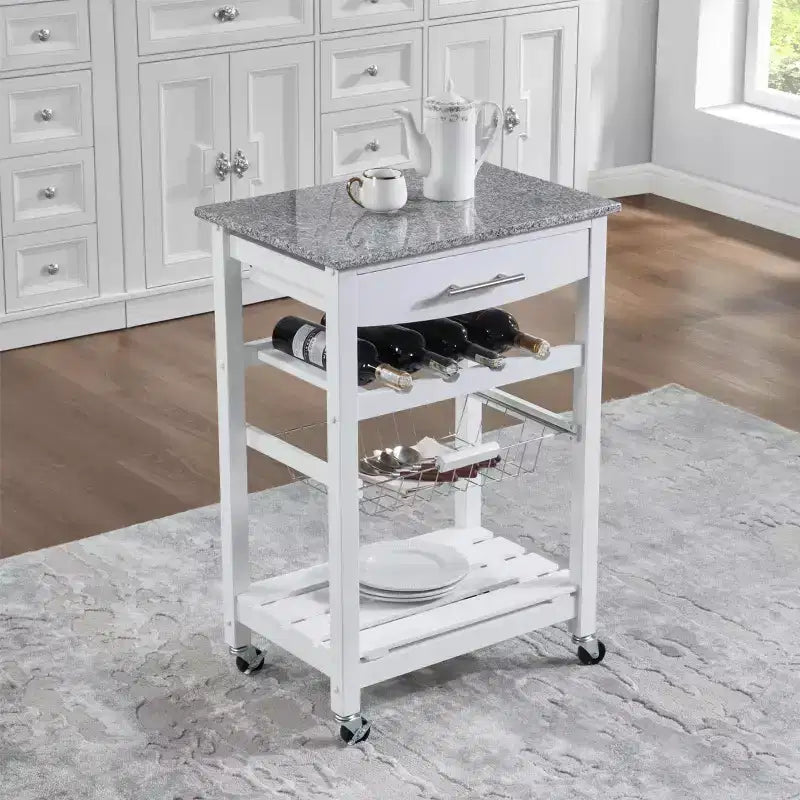 Desserte de cuisine roulante avec tiroir et panier métallique coulissant – 57,8 cm de large, plateau en acier inoxydable