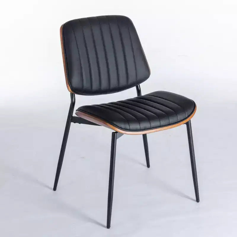 Lot de 2 chaises de salle à manger Mid-Century – Similicuir, dossier en bois courbé de noyer et pieds en métal