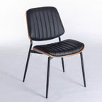 Lot de 2 chaises de salle à manger Mid-Century – Similicuir, dossier en bois courbé de noyer et pieds en métal