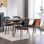 Lot de 2 chaises de salle à manger Mid-Century – Similicuir, dossier en bois courbé de noyer et pieds en métal