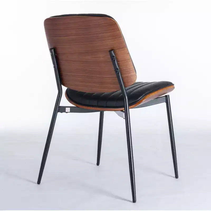 Lot de 2 chaises de salle à manger Mid-Century – Similicuir, dossier en bois courbé de noyer et pieds en métal