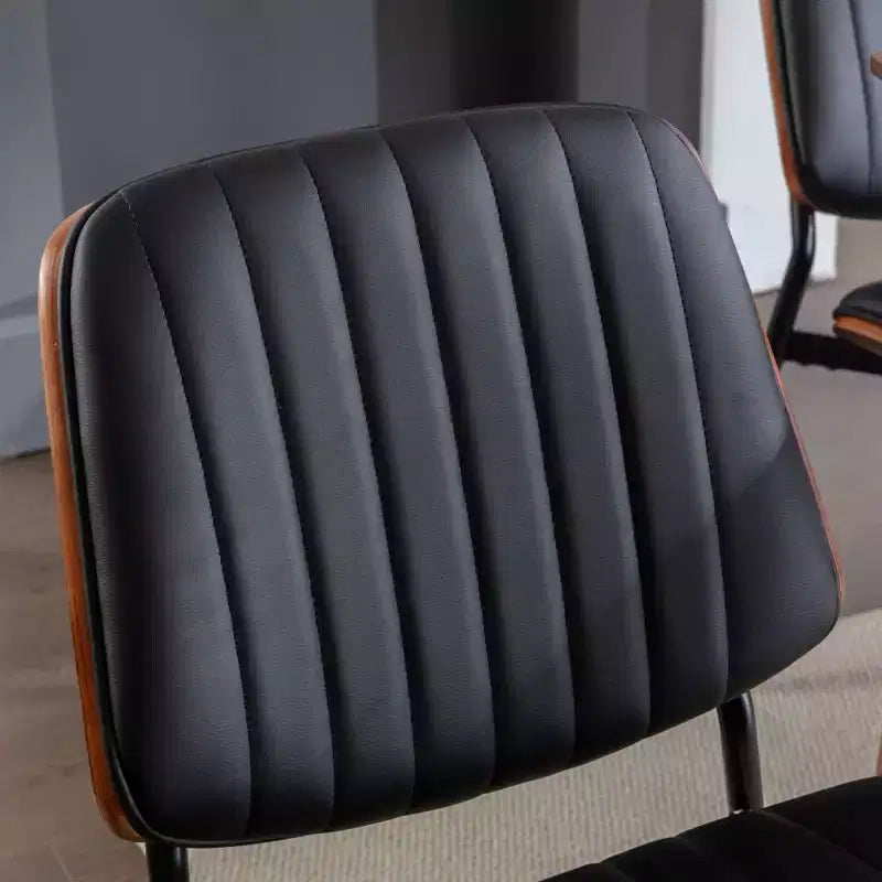 Lot de 2 chaises de salle à manger Mid-Century – Similicuir, dossier en bois courbé de noyer et pieds en métal