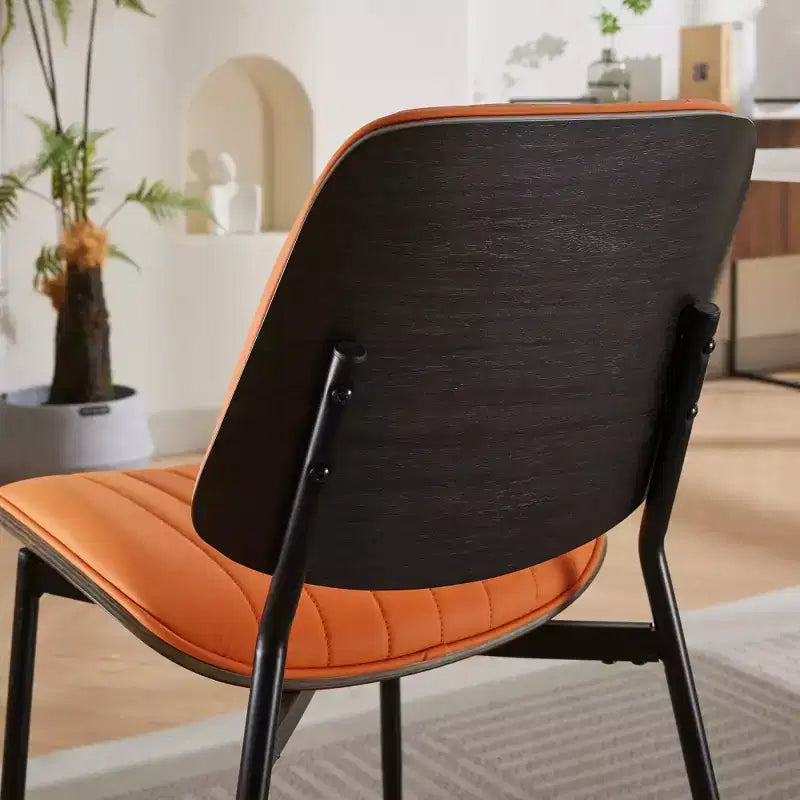 Lot de 2 chaises de salle à manger Mid-Century – Similicuir, dossier en bois courbé de noyer et pieds en métal