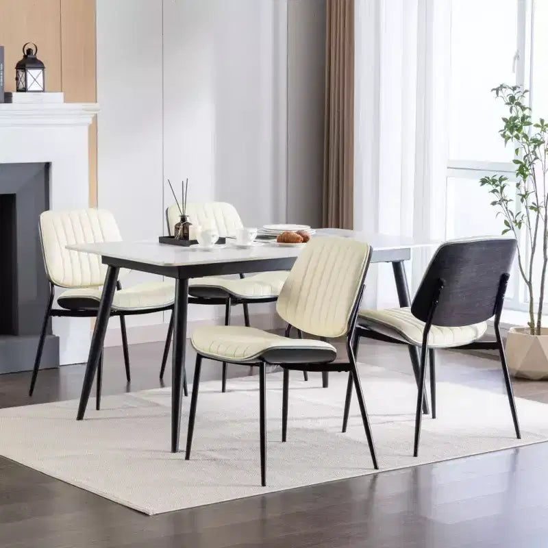 Lot de 2 chaises de salle à manger Mid-Century – Similicuir, dossier en bois courbé de noyer et pieds en métal