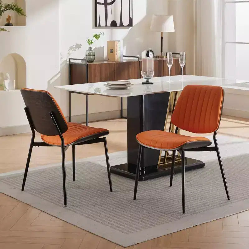 Lot de 2 chaises de salle à manger Mid-Century – Similicuir, dossier en bois courbé de noyer et pieds en métal
