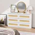Commode 6 tiroirs en rotin – Commode en bois étroite, 119 cm (L) x 66 cm (H), Chambre et Salon