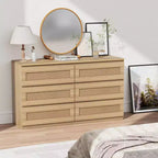 Commode 6 tiroirs en rotin – Commode en bois étroite, 119 cm (L) x 66 cm (H), Chambre et Salon