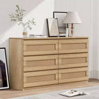 Commode 6 tiroirs en rotin – Commode en bois étroite, 119 cm (L) x 66 cm (H), Chambre et Salon
