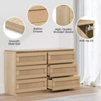 Commode 6 tiroirs en rotin – Commode en bois étroite, 119 cm (L) x 66 cm (H), Chambre et Salon