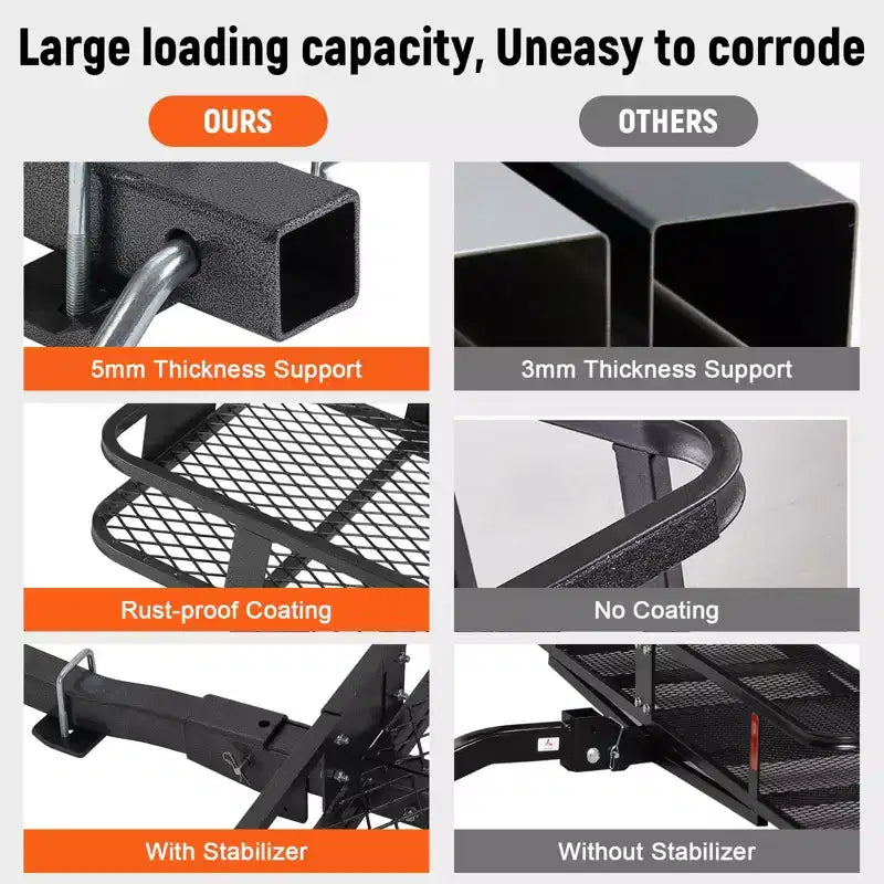 Panier de transport pliable pour attelage – 90 kg, 119 litres, récepteur 5 cm, acier inoxydable