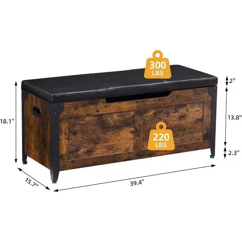 Banc de rangement rétro avec charnières de sécurité – Capacité de 136 kg, Pouf d'entrée